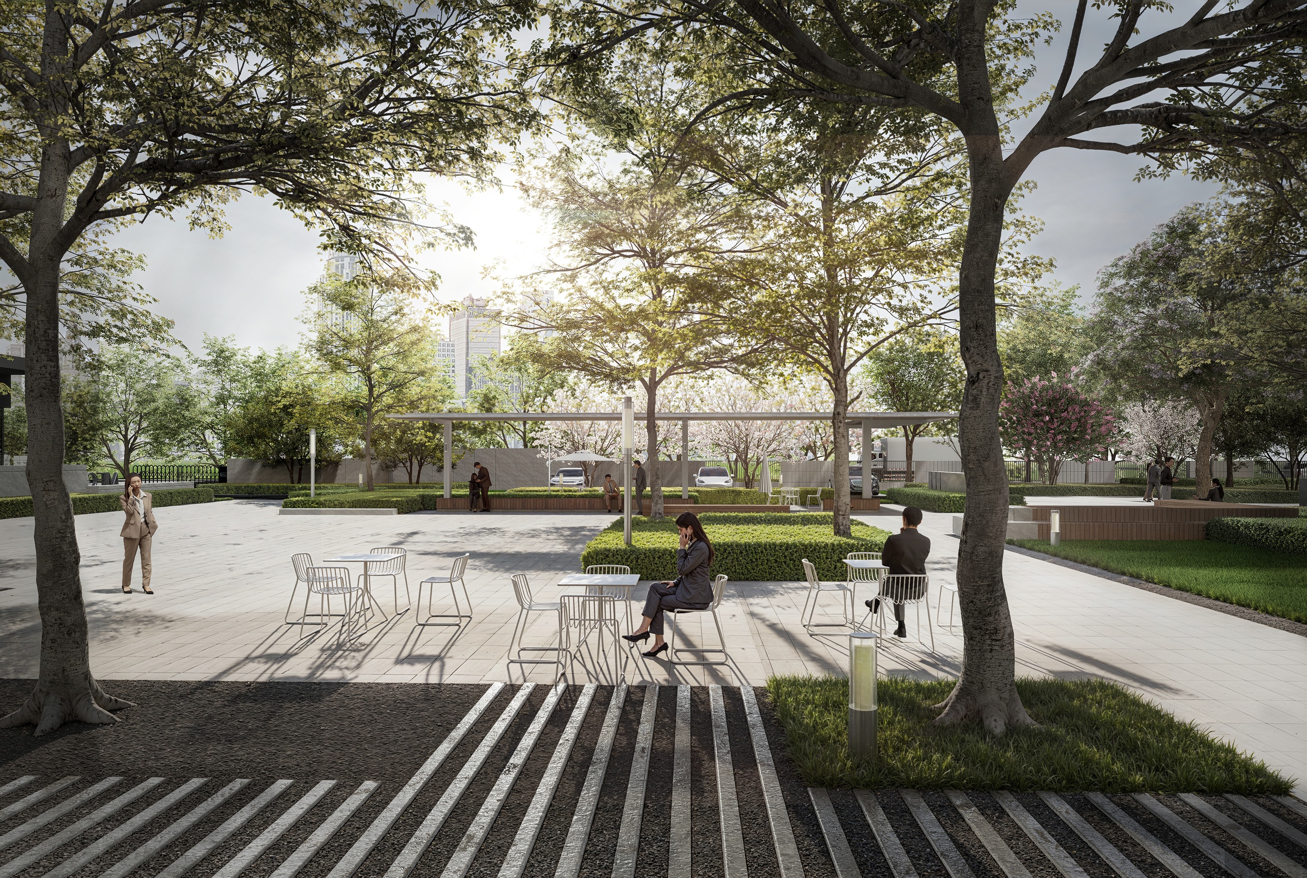 Landscaped central garden at the MEGEE campus