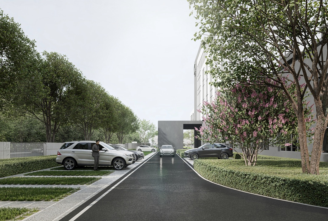 Landscaped logistics lane at the MEGEE campus