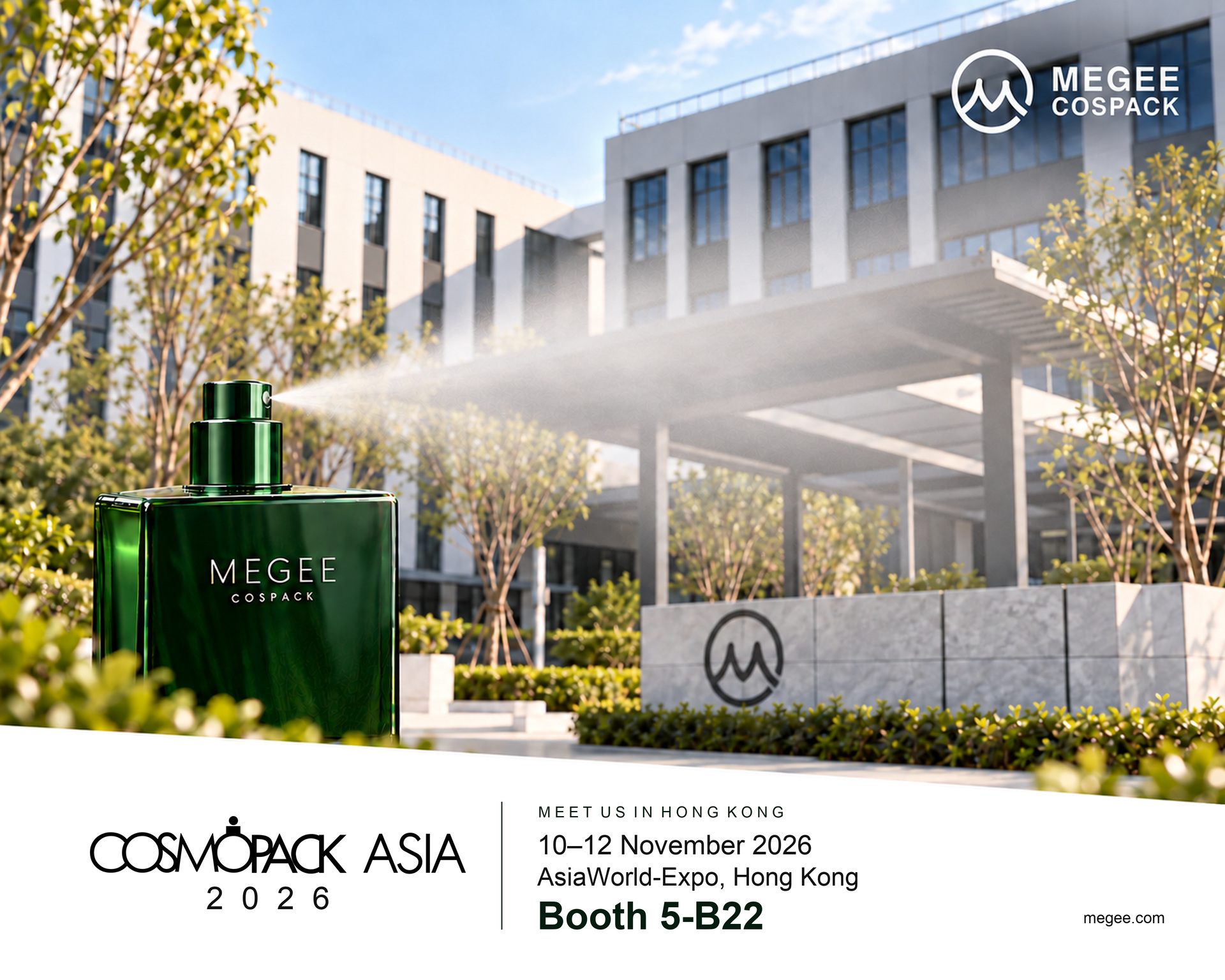 MEGEE COSPACK invitation to COSMOPACK ASIA 2026, 10–12 November, AsiaWorld-Expo Hong Kong, Booth 5-B22