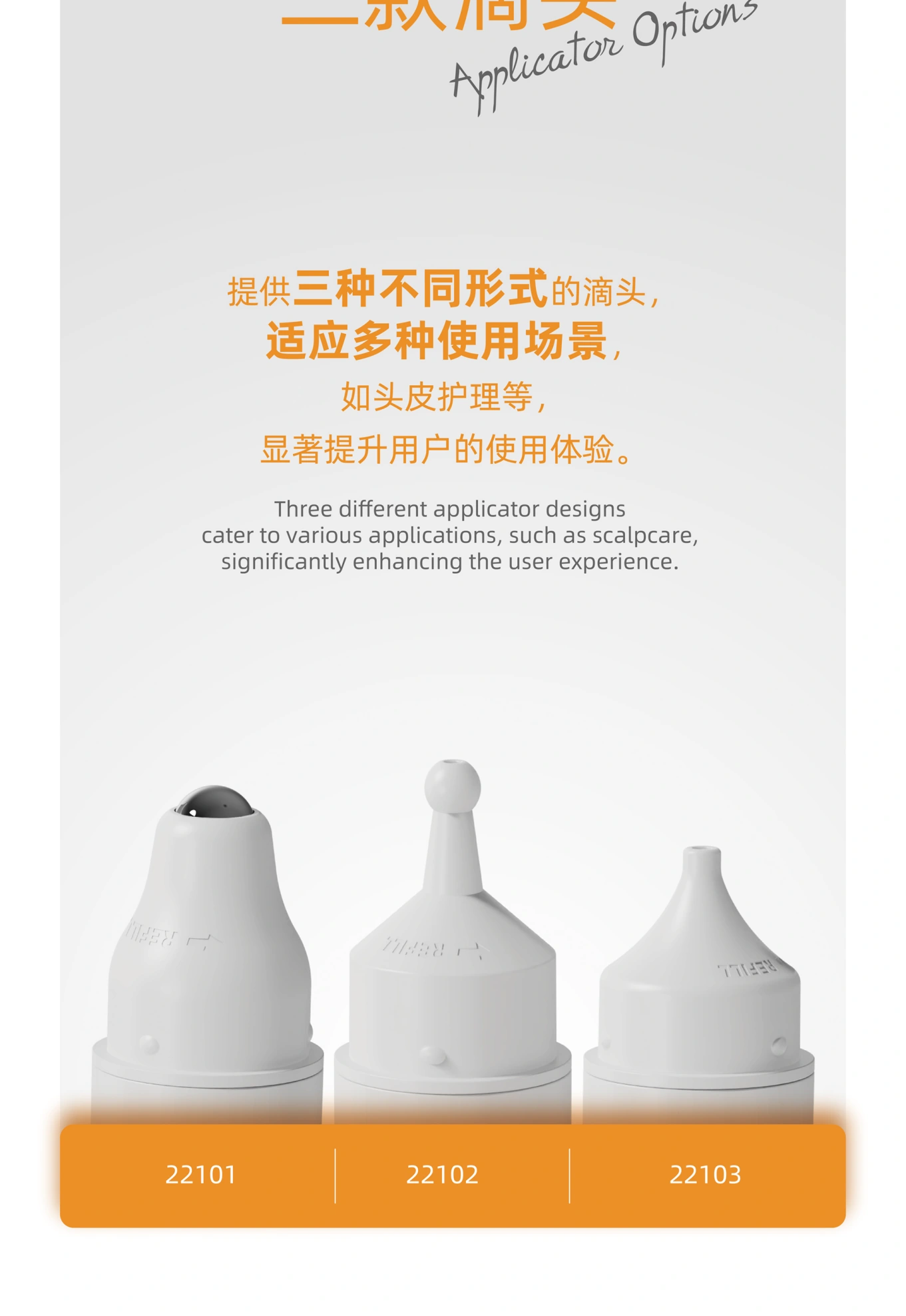 22101 roller, 22102 spherical and 22103 precision applicator options