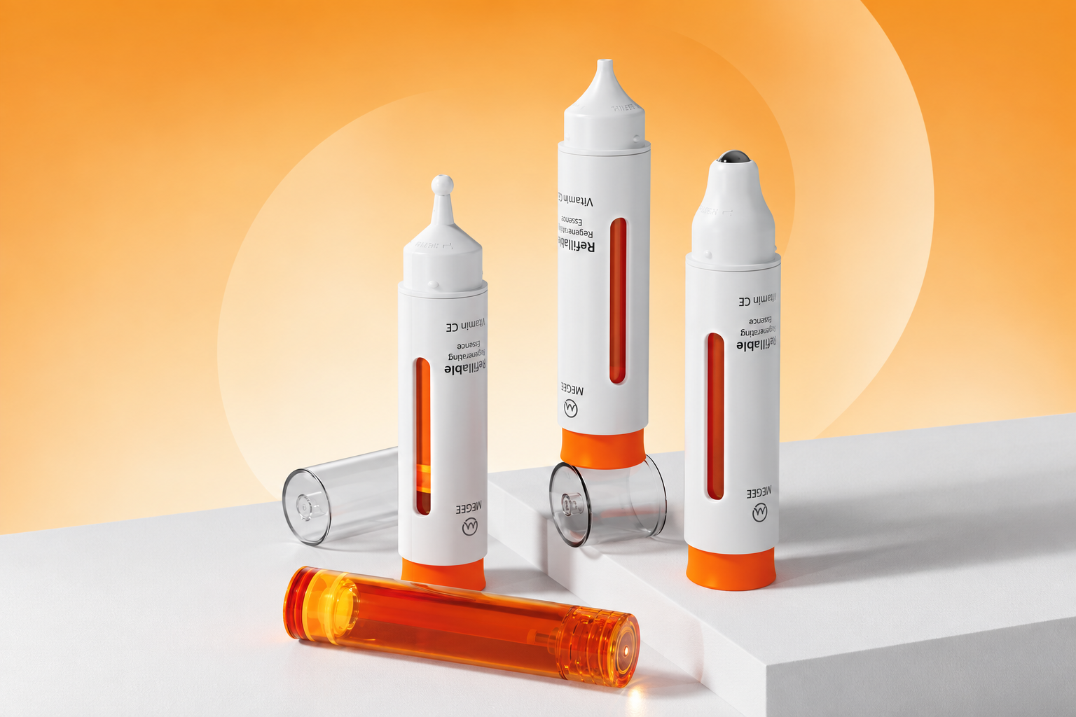 MEGEE 221 refillable airless family with three applicator profiles