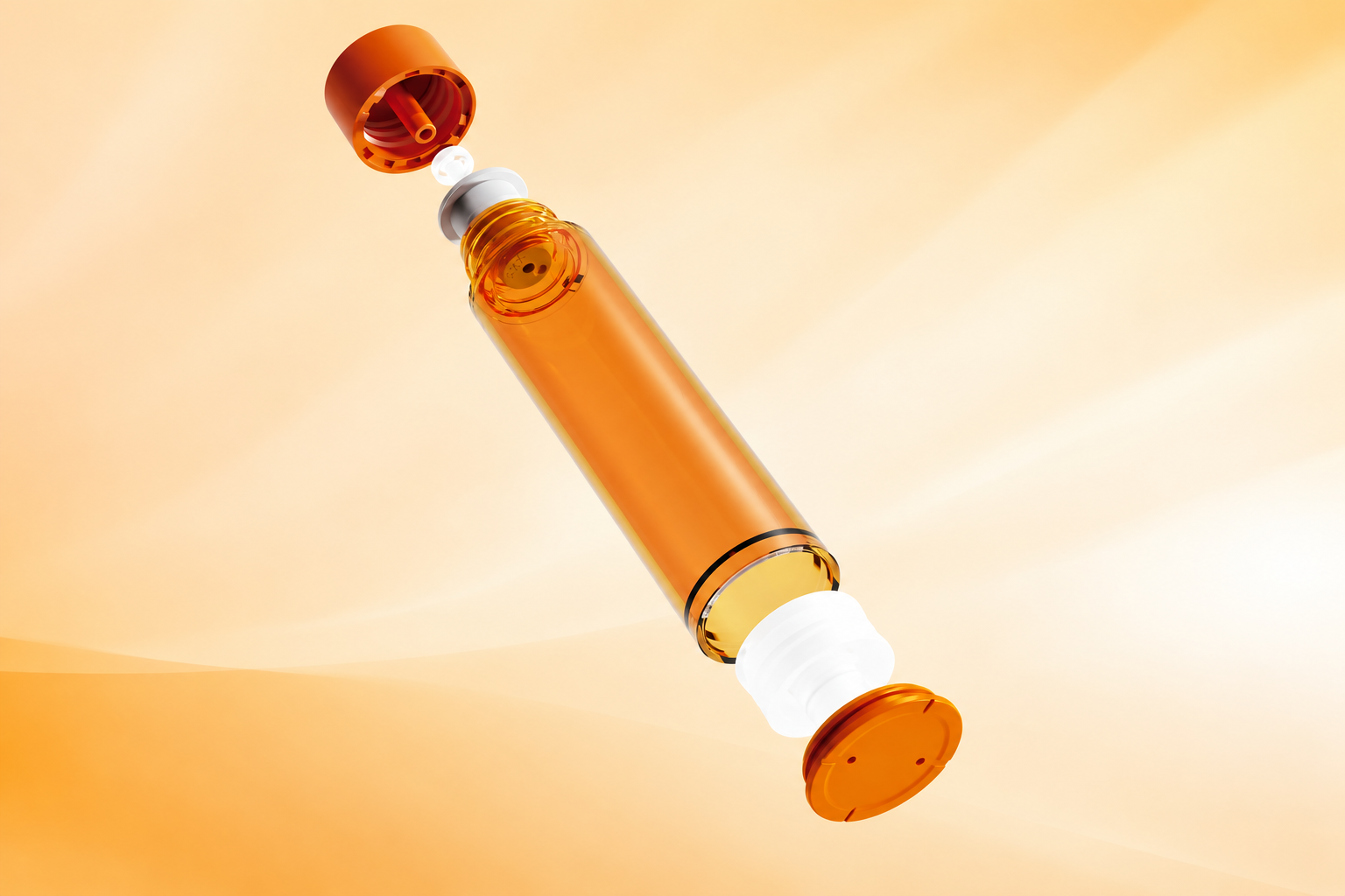 Exploded airless refill cartridge and piston system