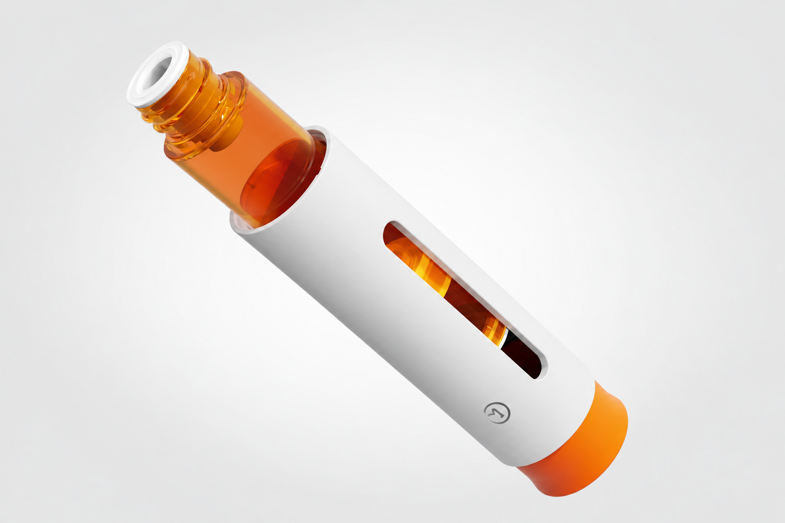 Refill cartridge partially withdrawn from the reusable outer pack
